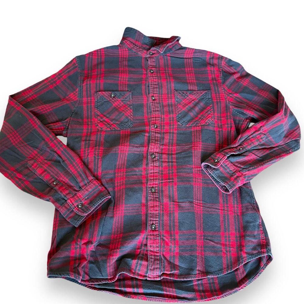 Plaid Flannel Shirt Mens Large Red Navy Grunge Twilightcore Lumberjack